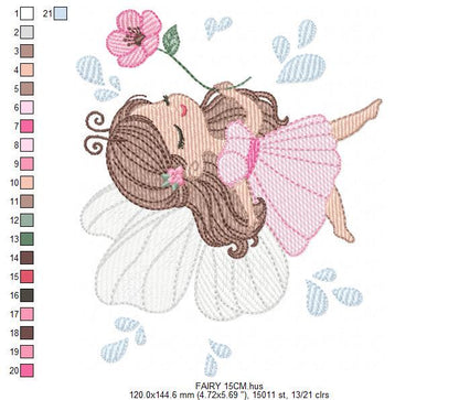 Fairy embroidery designs - Baby girl with wings and flowers machine embroidery pattern - Garden Pixie file - Instant Download pes jef dst