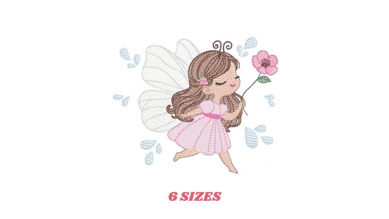 Fairy embroidery designs - Baby girl with wings and flowers machine embroidery pattern - Garden Pixie file - Instant Download pes jef dst