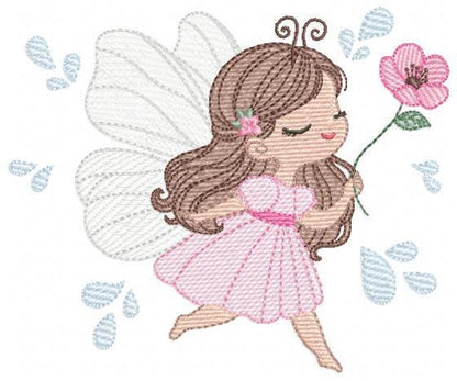 Fairy embroidery designs - Baby girl with wings and flowers machine embroidery pattern - Garden Pixie file - Instant Download pes jef dst