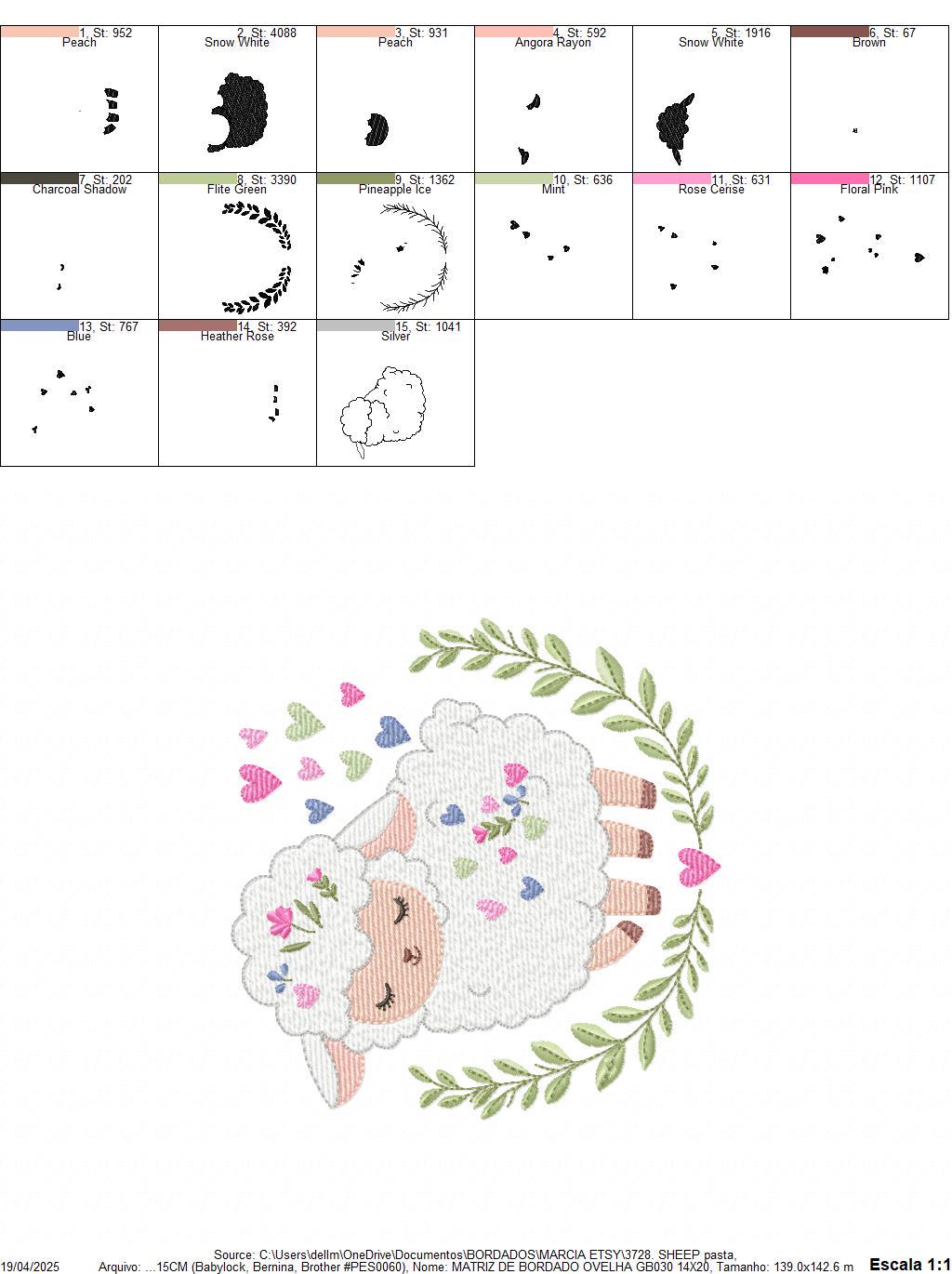 Frame with Sheep embroidery design - Lamb with hearts and laurel wreath machine embroidery pattern - Baby girl file - Instant download pes
