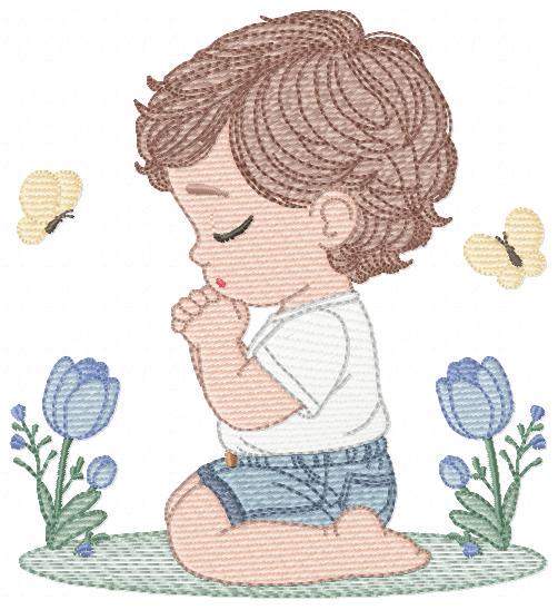 Praying boy embroidery designs - Baby boy down on his knees machine embroidery pattern - Catholic Religious file - Instant download pes jef