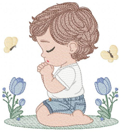 Praying boy embroidery designs - Baby boy down on his knees machine embroidery pattern - Catholic Religious file - Instant download pes jef