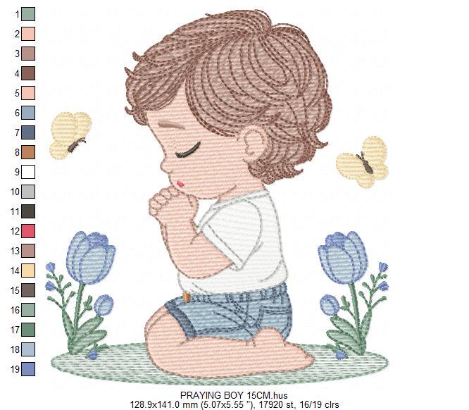 Praying boy embroidery designs - Baby boy down on his knees machine embroidery pattern - Catholic Religious file - Instant download pes jef
