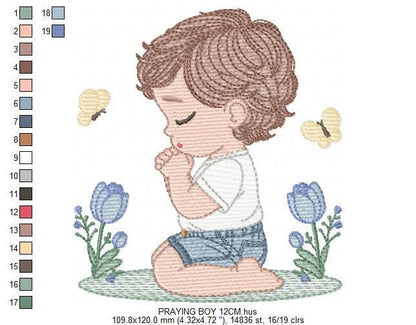 Praying boy embroidery designs - Baby boy down on his knees machine embroidery pattern - Catholic Religious file - Instant download pes jef