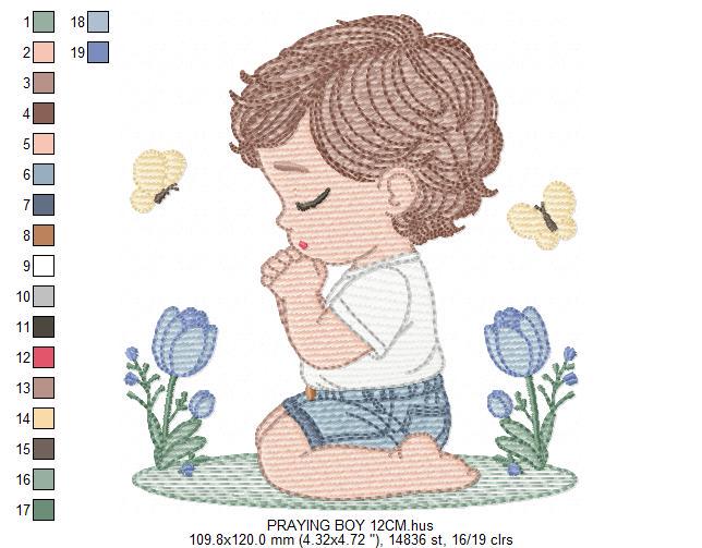 Praying boy embroidery designs - Baby boy down on his knees machine embroidery pattern - Catholic Religious file - Instant download pes jef