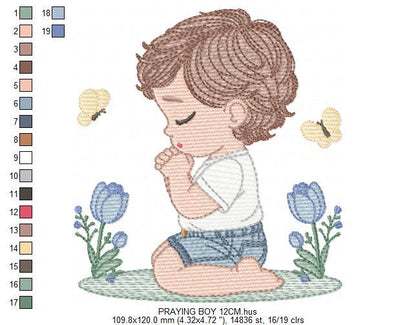 Praying boy embroidery designs - Baby boy down on his knees machine embroidery pattern - Catholic Religious file - Instant download pes jef