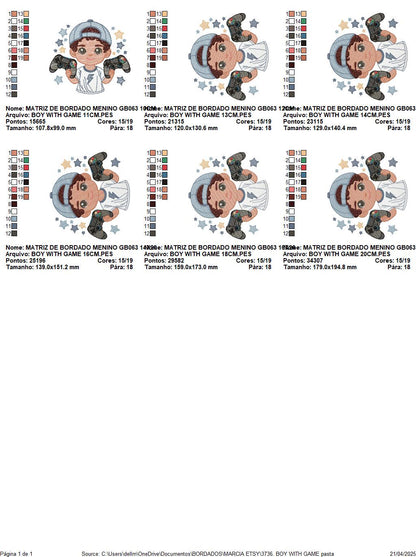 Boy with videogame embroidery designs - Baby Boy gamer with cap machine embroidery pattern - Instant digital download pes jef dst hus vp3