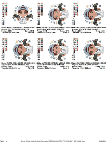 Boy with videogame embroidery designs - Baby Boy gamer with cap machine embroidery pattern - Instant digital download pes jef dst hus vp3