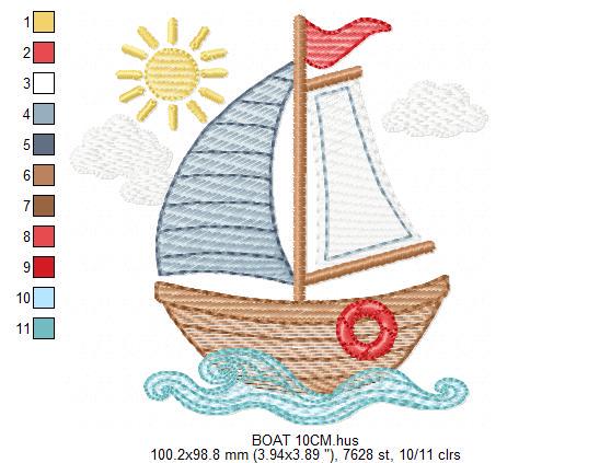 Boat embroidery designs - Sailboat machine embroidery pattern - Sea Ocean Nautical Baby boy file - Instant digital download pes jef dst hus