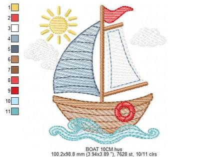 Boat embroidery designs - Sailboat machine embroidery pattern - Sea Ocean Nautical Baby boy file - Instant digital download pes jef dst hus