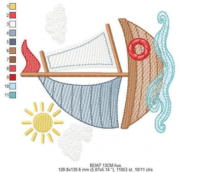Boat embroidery designs - Sailboat machine embroidery pattern - Sea Ocean Nautical Baby boy file - Instant digital download pes jef dst hus
