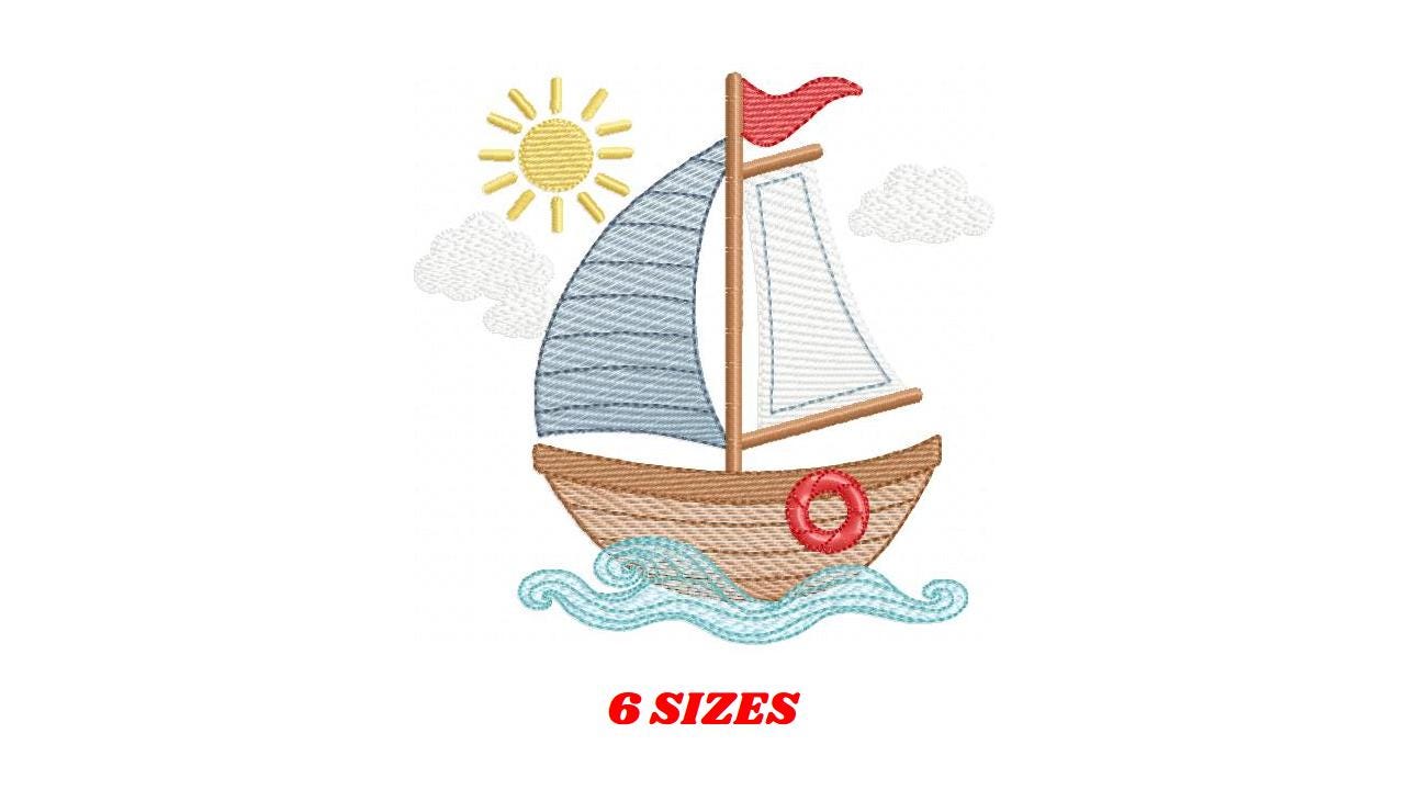 Boat embroidery designs - Sailboat machine embroidery pattern - Sea Ocean Nautical Baby boy file - Instant digital download pes jef dst hus