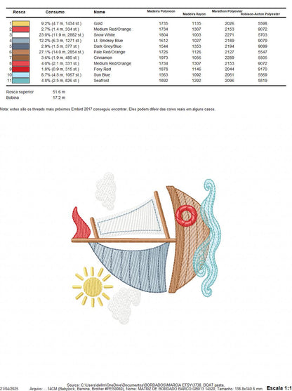 Boat embroidery designs - Sailboat machine embroidery pattern - Sea Ocean Nautical Baby boy file - Instant digital download pes jef dst hus