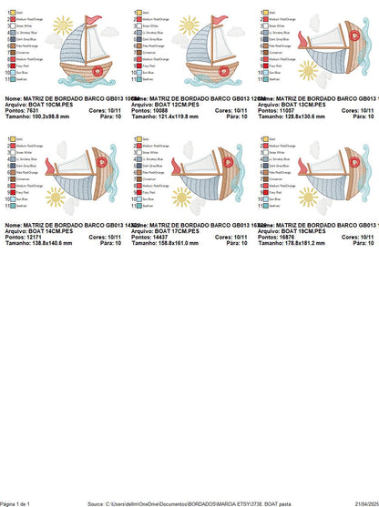 Boat embroidery designs - Sailboat machine embroidery pattern - Sea Ocean Nautical Baby boy file - Instant digital download pes jef dst hus