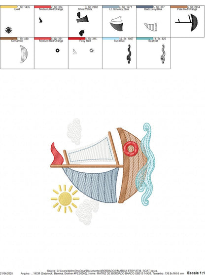 Boat embroidery designs - Sailboat machine embroidery pattern - Sea Ocean Nautical Baby boy file - Instant digital download pes jef dst hus