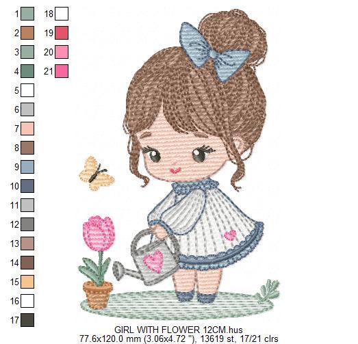 Baby girl embroidery designs - Girl with flower and butterfly machine embroidery pattern - Princess file - Instant digital download pes jef