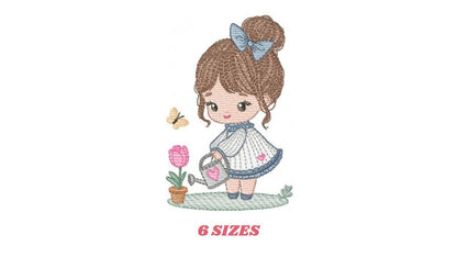 Baby girl embroidery designs - Girl with flower and butterfly machine embroidery pattern - Princess file - Instant digital download pes jef