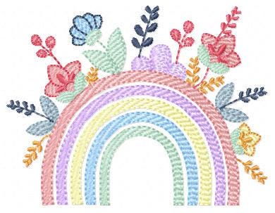 Rainbow with flowers embroidery design - Colorful Rainbow garden machine embroidery pattern - Instant digital download pes jef dst hus vp3
