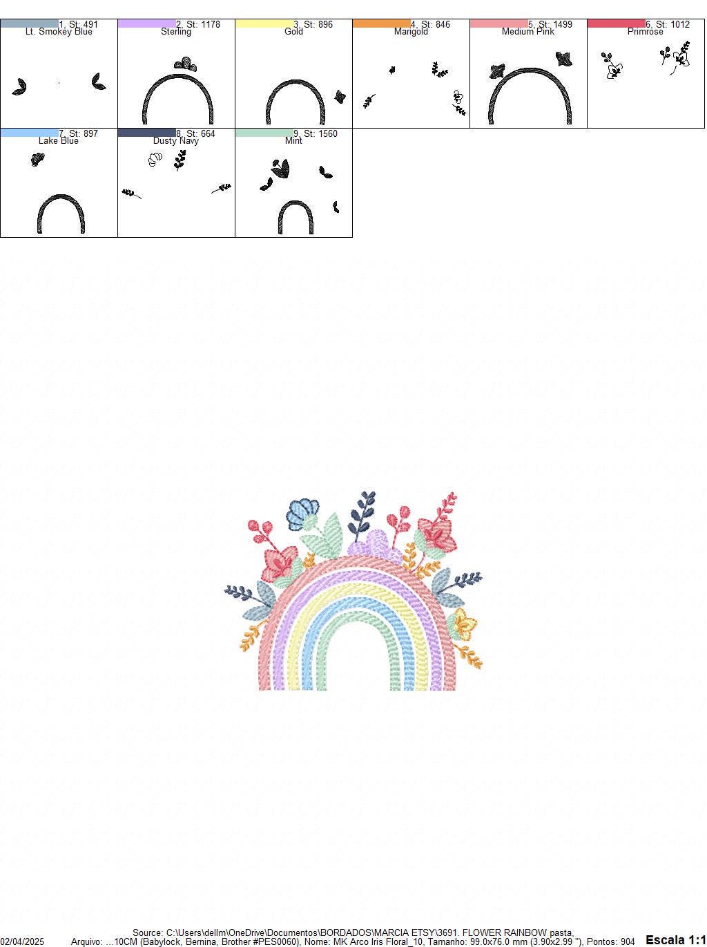 Rainbow with flowers embroidery design - Colorful Rainbow garden machine embroidery pattern - Instant digital download pes jef dst hus vp3