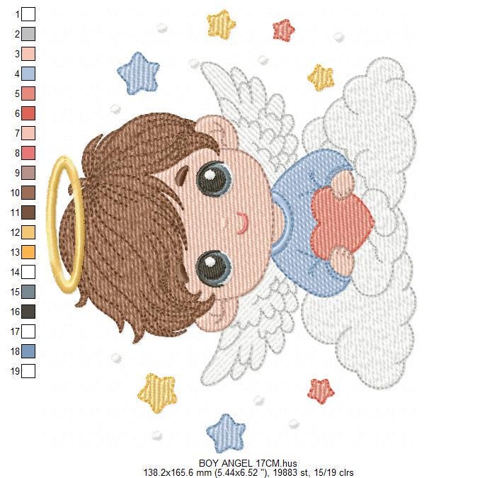 Angel with wings embroidery designs - Angelic Baby boy with cloud machine embroidery pattern - Boy with wings - Instant download pes jef dst