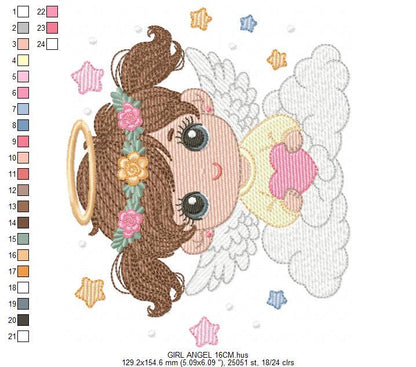 Angel with wings embroidery designs - Angelic Baby girl with cloud machine embroidery pattern - Girl with wings - Instant download pes jef