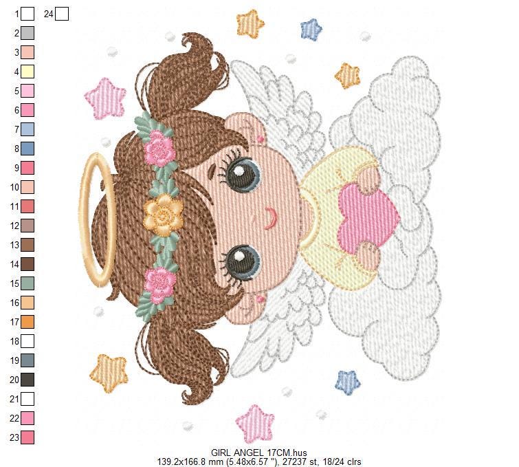Angel with wings embroidery designs - Angelic Baby girl with cloud machine embroidery pattern - Girl with wings - Instant download pes jef