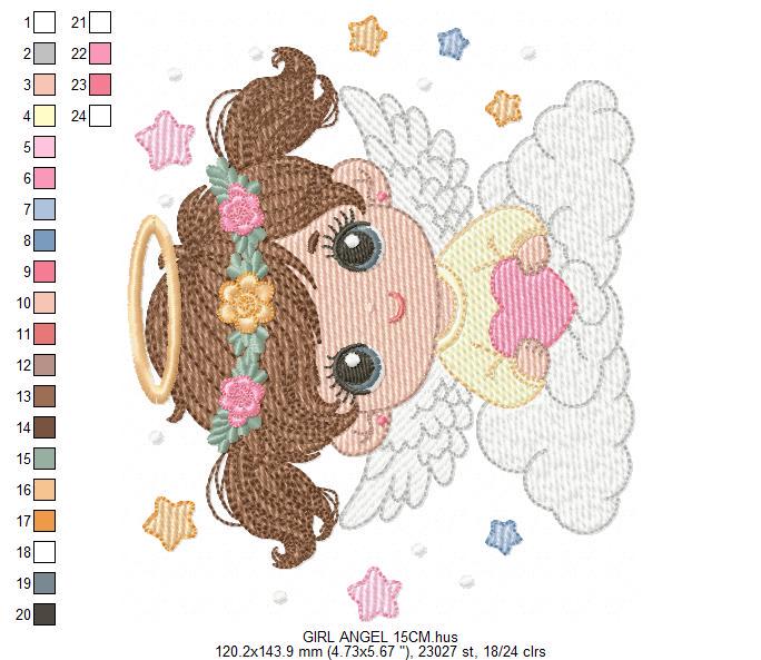 Angel with wings embroidery designs - Angelic Baby girl with cloud machine embroidery pattern - Girl with wings - Instant download pes jef