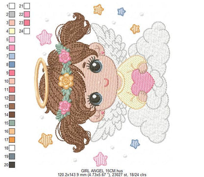 Angel with wings embroidery designs - Angelic Baby girl with cloud machine embroidery pattern - Girl with wings - Instant download pes jef