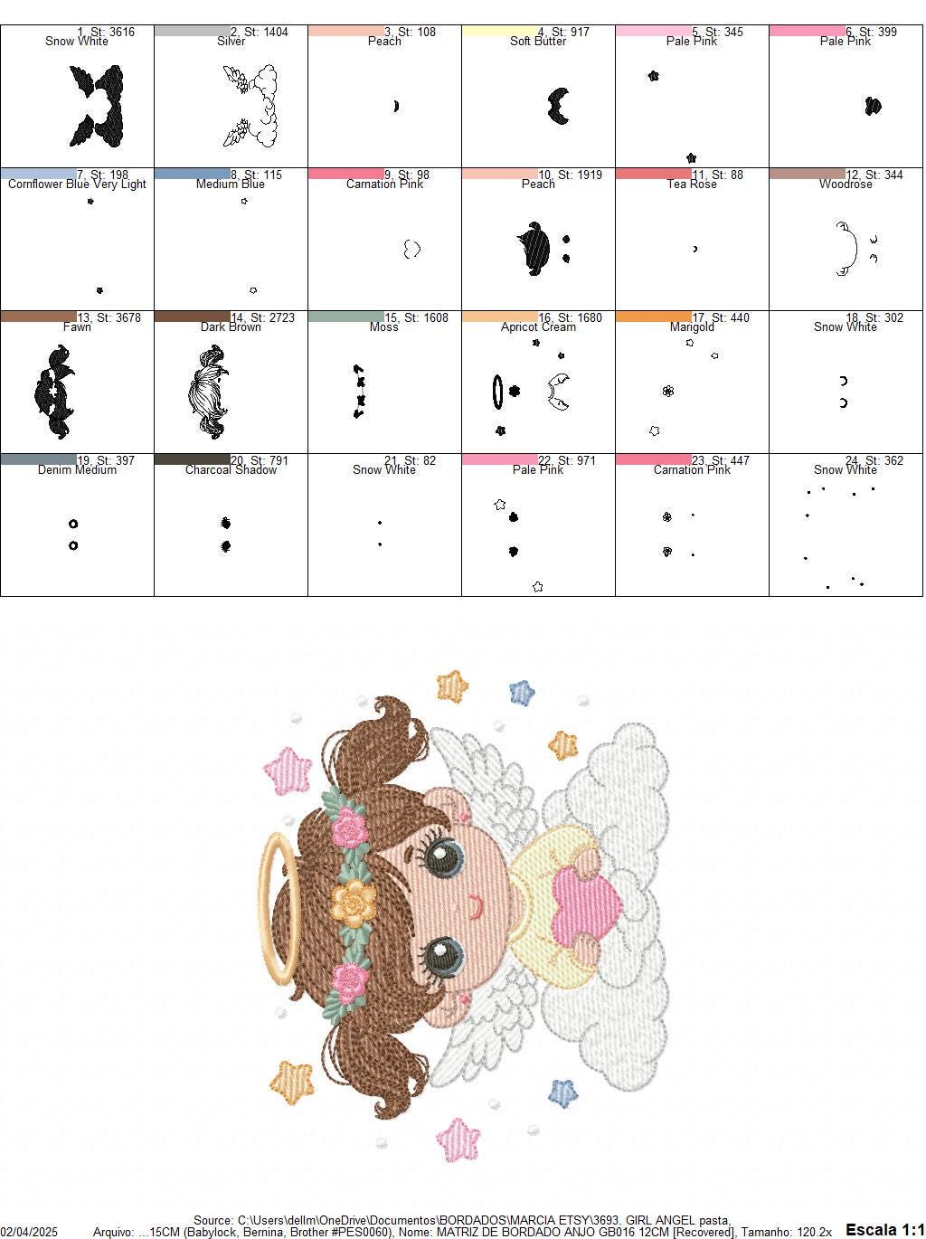 Angel with wings embroidery designs - Angelic Baby girl with cloud machine embroidery pattern - Girl with wings - Instant download pes jef