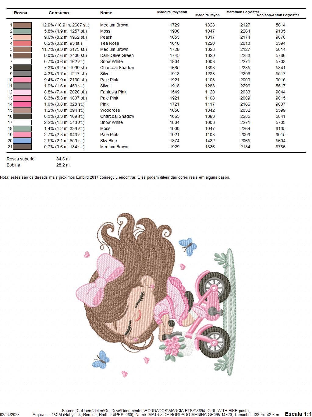 Girl with bike embroidery designs - Baby Girl with long hair machine embroidery pattern - Scooter file - Instant digital download pes jef