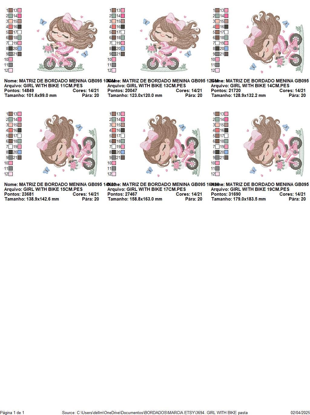 Girl with bike embroidery designs - Baby Girl with long hair machine embroidery pattern - Scooter file - Instant digital download pes jef