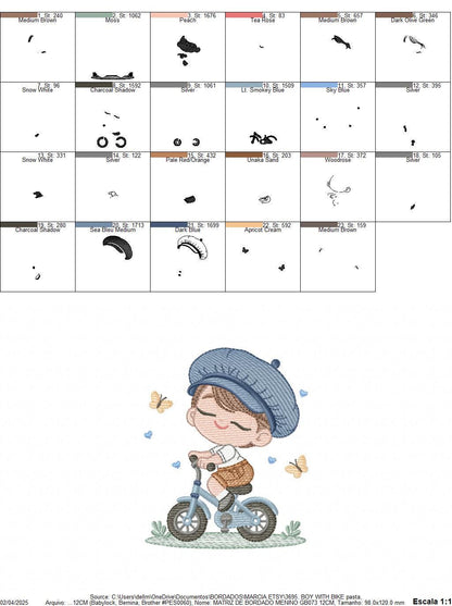 Boy with bike embroidery designs - Baby Boy with beret hat machine embroidery pattern - Bicycle cyclist Biker - Instant digital download