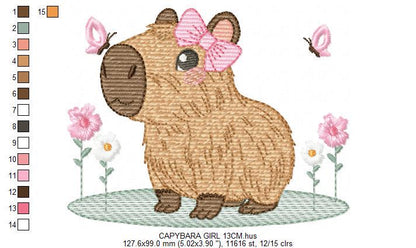 Capybara embroidery designs - Water River Animals machine embroidery pattern - Baby girl big hamster file - Instant digital download pes jef