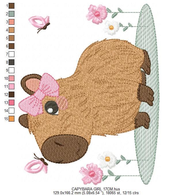 Capybara embroidery designs - Water River Animals machine embroidery pattern - Baby girl big hamster file - Instant digital download pes jef
