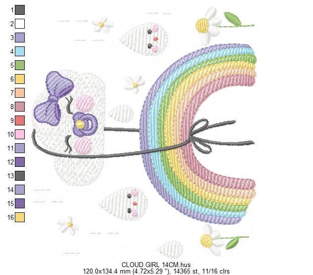 Rainbow embroidery design - Rainbow with baby cloud machine embroidery pattern - Baby girl embroidery file - Instant digital download pes