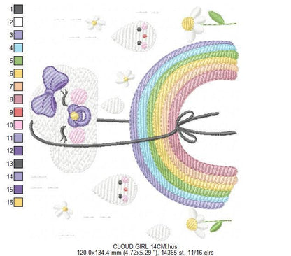 Rainbow embroidery design - Rainbow with baby cloud machine embroidery pattern - Baby girl embroidery file - Instant digital download pes