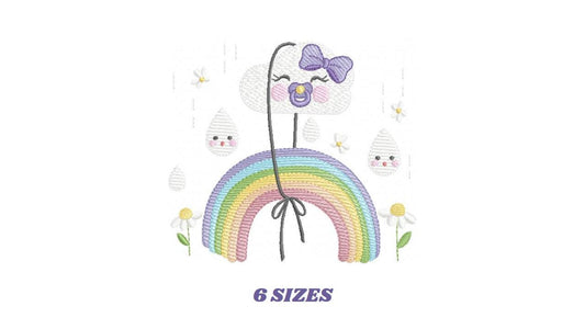 Rainbow embroidery design - Rainbow with baby cloud machine embroidery pattern - Baby girl embroidery file - Instant digital download pes