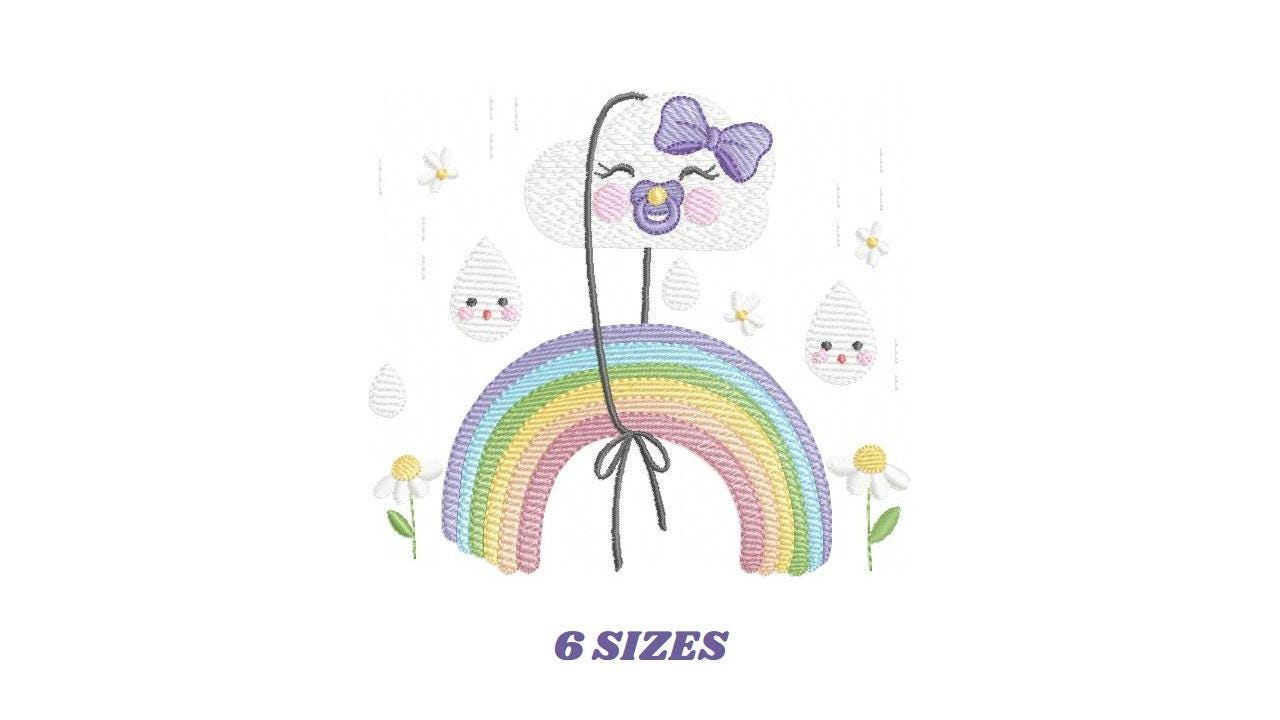 Rainbow embroidery design - Rainbow with baby cloud machine embroidery pattern - Baby girl embroidery file - Instant digital download pes