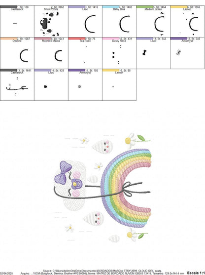 Rainbow embroidery design - Rainbow with baby cloud machine embroidery pattern - Baby girl embroidery file - Instant digital download pes