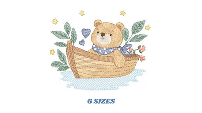 Camping Teddy Bear embroidery designs - Sailor Bear with boat machine embroidery pattern - Baby Boy Scout file - Instant download pes jef