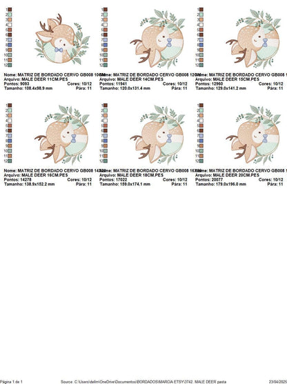 Deer embroidery design - Woodland animal with laurel frame machine embroidery pattern - Baby boy file - Instant digital download pes jef dst