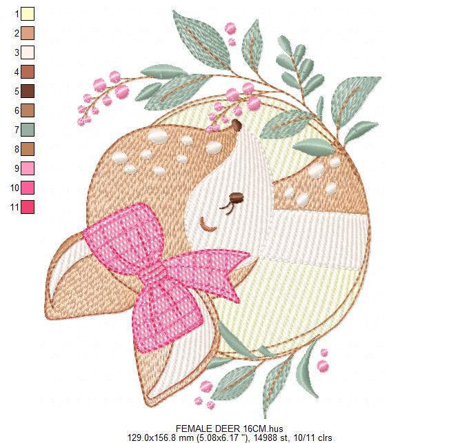 Deer embroidery design - Woodland animal with laurel frame machine embroidery pattern - Baby girl file - Instant digital download pes jef
