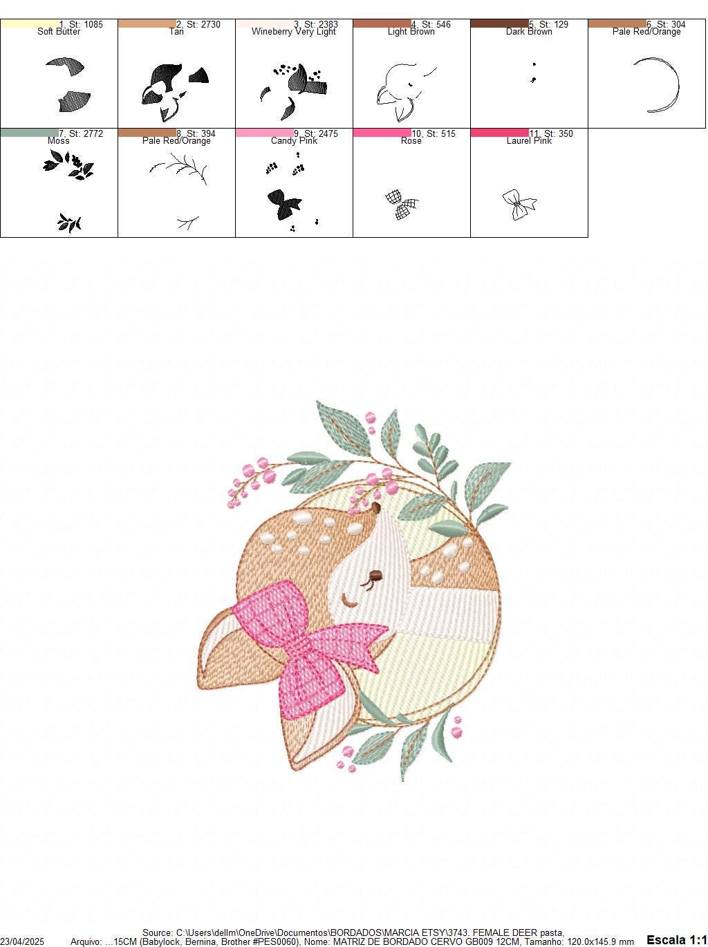 Deer embroidery design - Woodland animal with laurel frame machine embroidery pattern - Baby girl file - Instant digital download pes jef