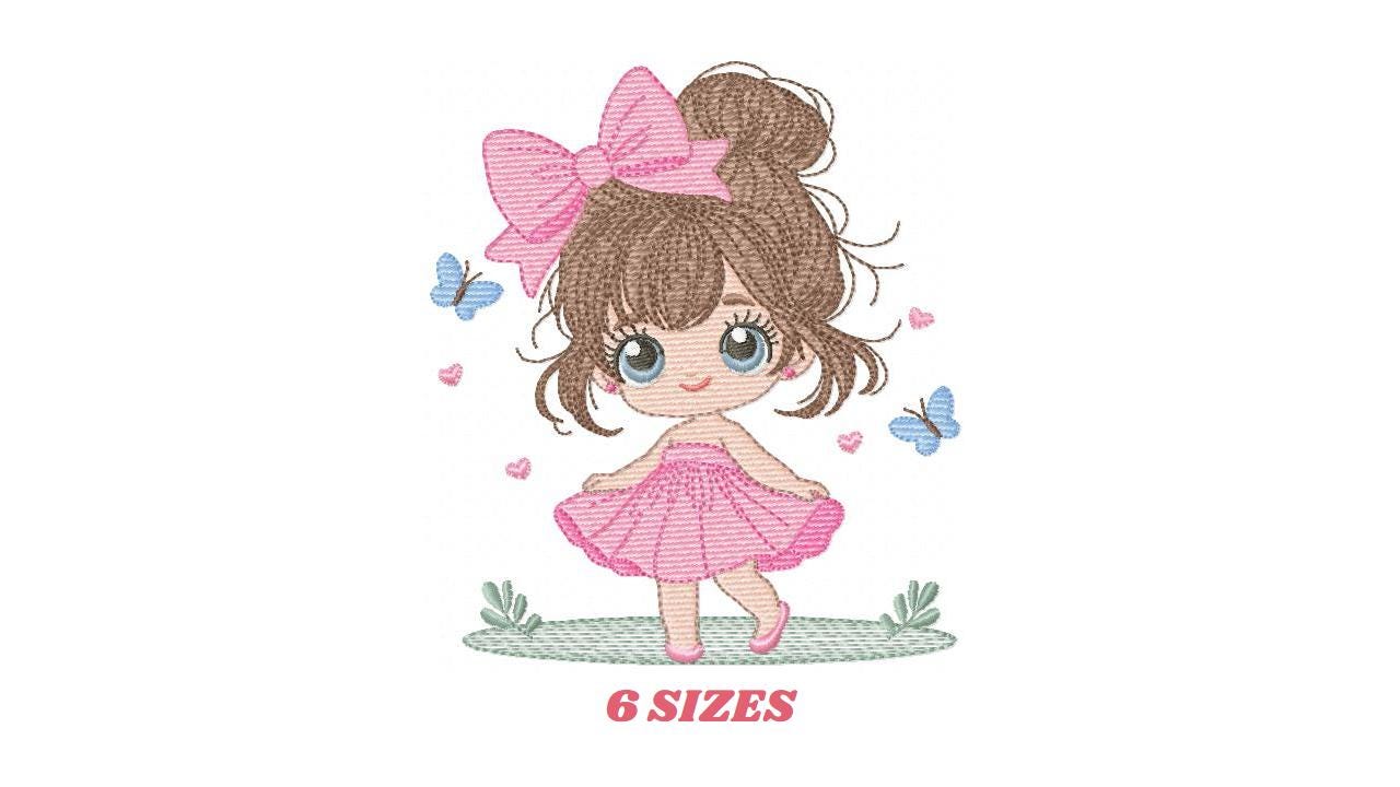 Young Girl with dress embroidery designs - Baby girl with lace machine embroidery pattern - Princes file - Instant digital download pes jef