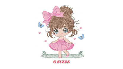 Young Girl with dress embroidery designs - Baby girl with lace machine embroidery pattern - Princes file - Instant digital download pes jef