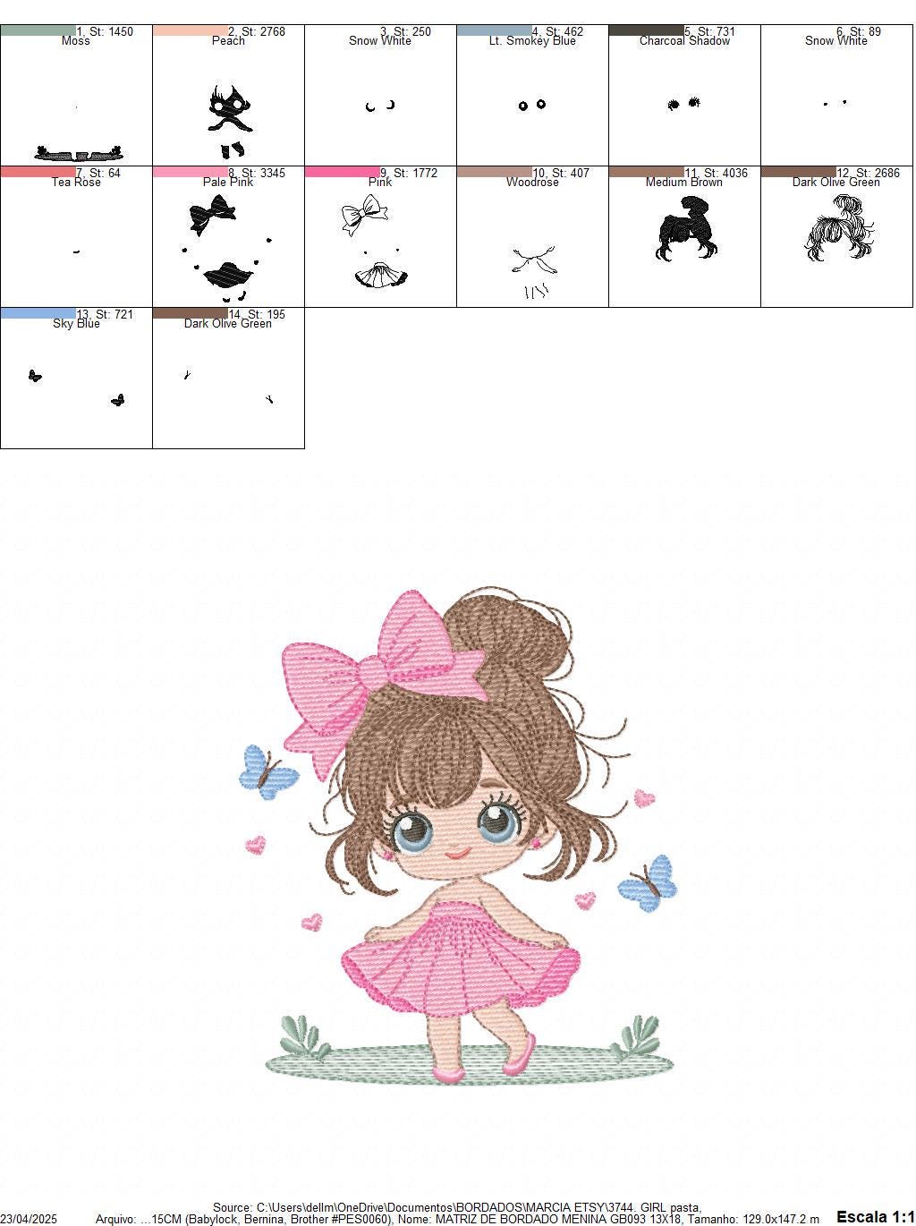 Young Girl with dress embroidery designs - Baby girl with lace machine embroidery pattern - Princes file - Instant digital download pes jef