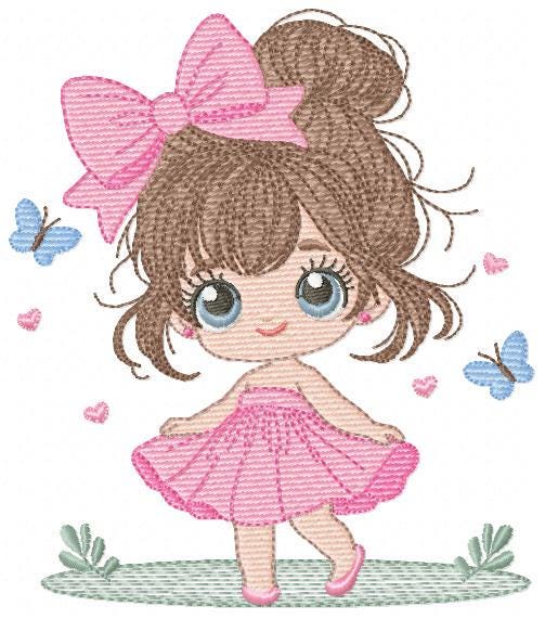 Young Girl with dress embroidery designs - Baby girl with lace machine embroidery pattern - Princes file - Instant digital download pes jef