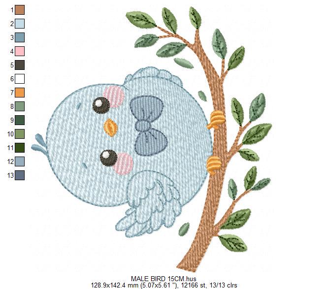 Bird embroidery designs - Baby boy bird with bow tie machine embroidery pattern - Spring Garden Nature - Instant download jef pes dst hus