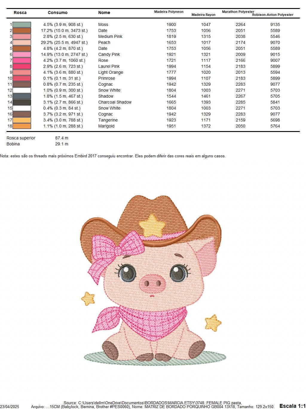 Pig embroidery design - Farm Animal Cowboy machine embroidery pattern - Baby girl cowgirl file - Swine Piggy with hat - Instant download pes