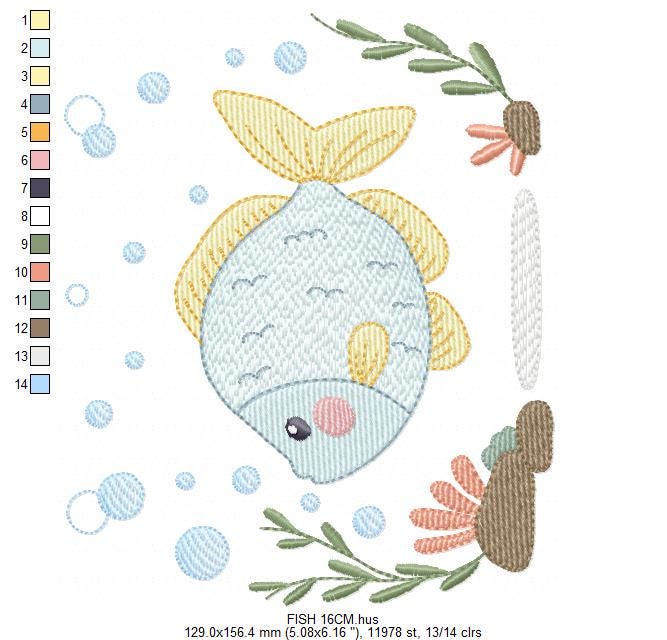 Fish embroidery designs - Sea Ocean animal machine embroidery pattern - Coral Algae seashells seaweed file - Instant digital download pes